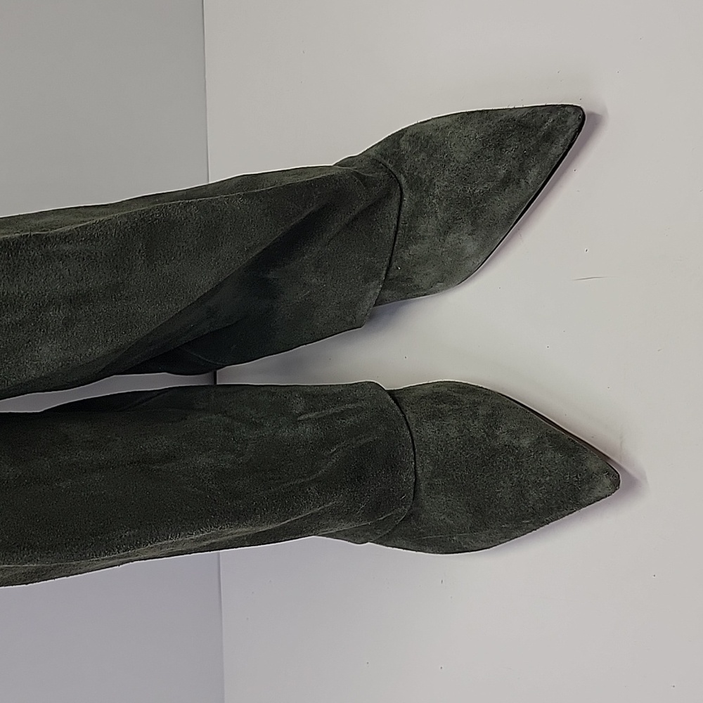 STEVE MADDEN LUCA KITTEN HEEL KNEE HIGH BOOTS OLIVE SUEDE - Picture 4 of 15